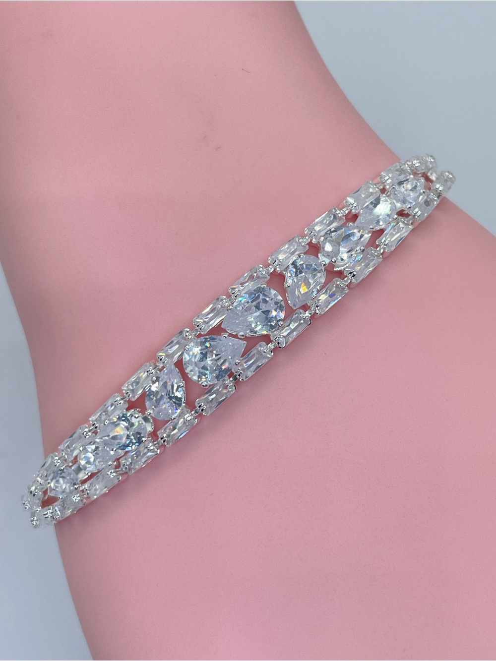 Swarovski Crystal Elements White Crystal Art Deco Tennis Bracelet Bridal Prom